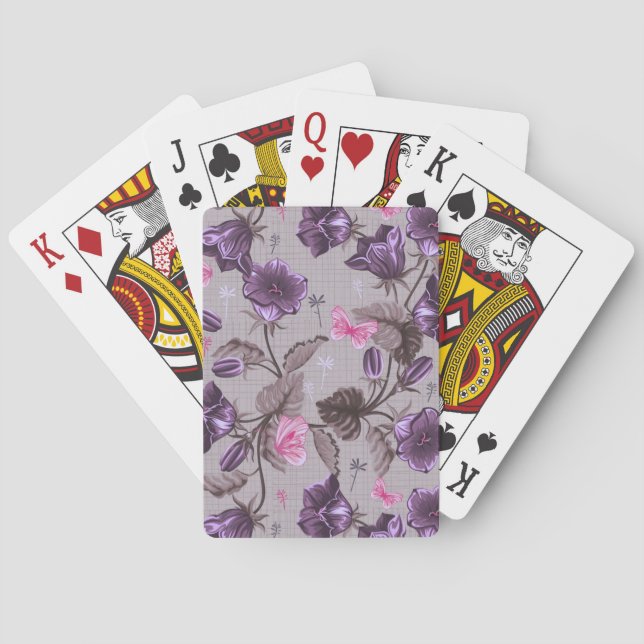 violette Handglocken und rosa Schmetterlingsmuster Spielkarten (Rückseite)
