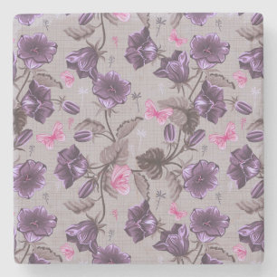 violette Handglocken und rosa Schmetterlingsmuster Steinuntersetzer