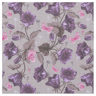 violette Handglocken und rosa Schmetterlingsmuster Stoff
