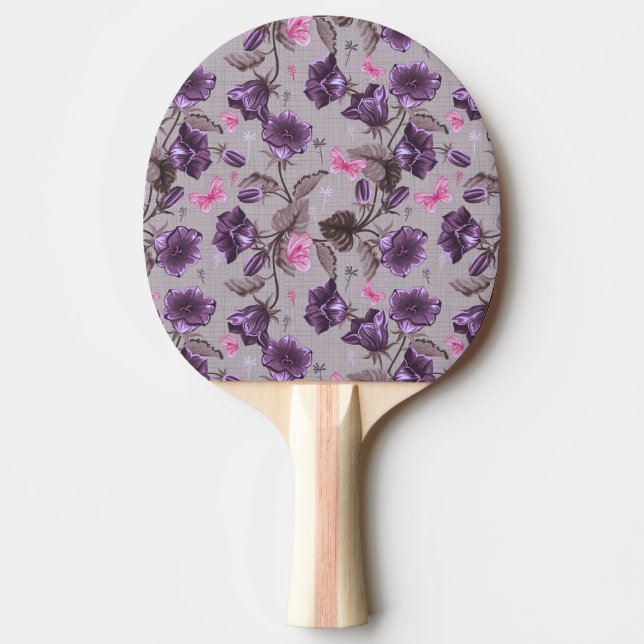 violette Handglocken und rosa Schmetterlingsmuster Tischtennis Schläger (Vorderseite)