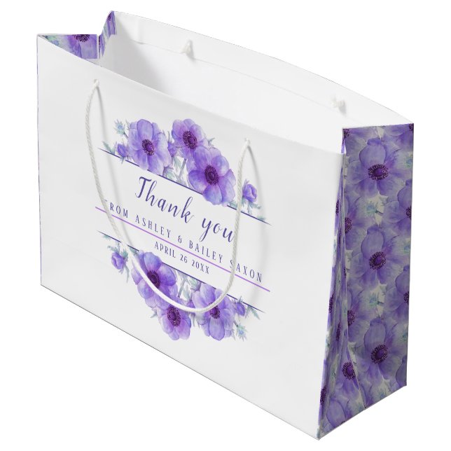 Violette Hochzeitsblumen Dank großen Geschenktüte (Rückseite Schrägansicht)