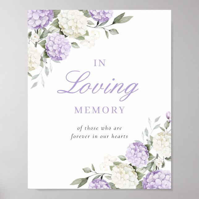 Violette Hydrangea In Loving Memory Gedenktafel Poster (Vorne)