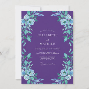 Violette Immergrün-Bemalte Hochzeit Einladung