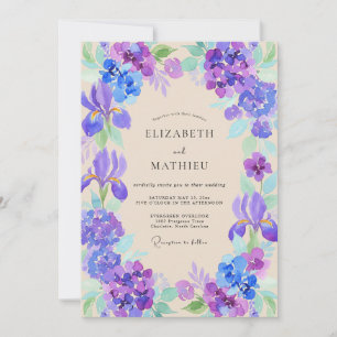 Violette Immergrün-Schwertlilie-Eukalyptus-Hochzei Einladung