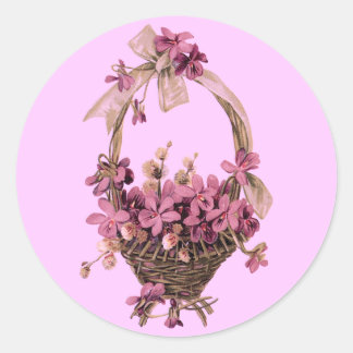 Violette in einem Korbaufkleber Runder Aufkleber