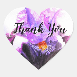 Violette Iris-Aquarell-Blume Florale Dankeschön Herz-Aufkleber