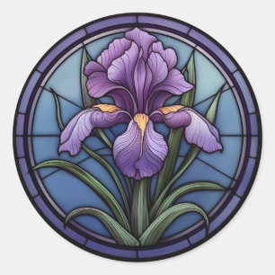 Violette Iris im Glasfensterstil Runder Aufkleber