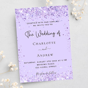 Violette Lavendel-Konfetti Schrift Luxus-Hochzeit Einladung