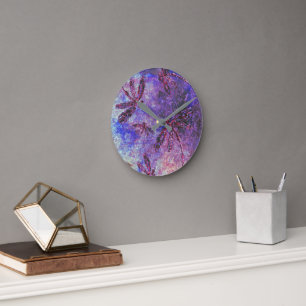 Violette Libellen-Haze Runde Wanduhr
