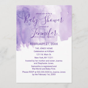 Violette lila Watercolor-Spritzen-Baby-Dusche Einladung