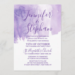 Violette lila Watercolor-Spritzen-Hochzeit Einladung