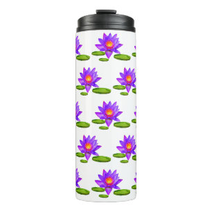 Violette Lotusblumen und Seerosenblätter auf Weiß Thermosbecher