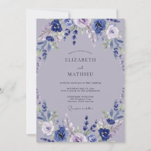 Violette Malven-Blüten-Hochzeit Einladung