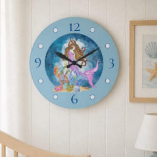 Violette Meerjungfrau Wasserfarbe Große Acryl-Wand Wanduhr