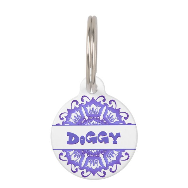 Violette mit BlumenMandala Haustiermarke (Vorderseite)