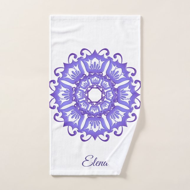 Violette mit BlumenMandala. Name Badhandtuch Set (Handtuch)
