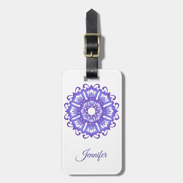 Violette mit BlumenMandala. Name Gepäckanhänger (Vorderseite vertikal)