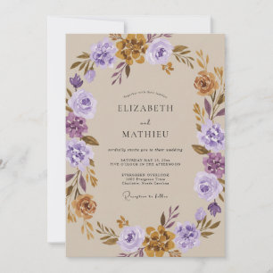 Violette Ocker-Ranunculus-Eukalyptus-Hochzeit Einladung