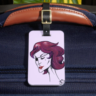 Violette Piratenlady Frau mit lila Haaren Zeichnun Gepäckanhänger