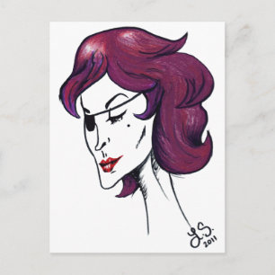 Violette Piratenlady Frau mit lila Haaren Zeichnun Postkarte