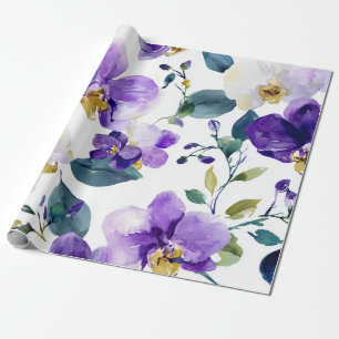 Violette Purpur Orchidee Elegante Florale Botanik Geschenkpapier