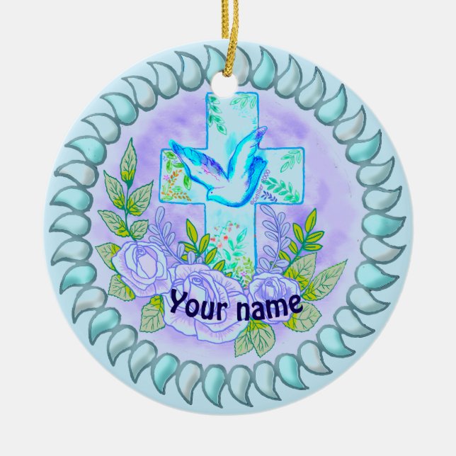 Violette Rose Christliche Kreuzung Keramik Ornament (Vorne)