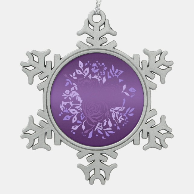 Violette Rose Schneeflocken Zinn-Ornament (Vorderseite)