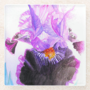 Violette Schwarze Schwertlilie Wasserfarben-Blume  Glasuntersetzer