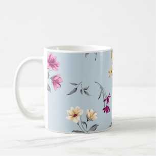 violette und cremefarbene kleine Blumen Blätter Bü Kaffeetasse