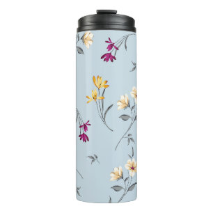 violette und cremefarbene kleine Blumen Blätter Bü Thermosbecher