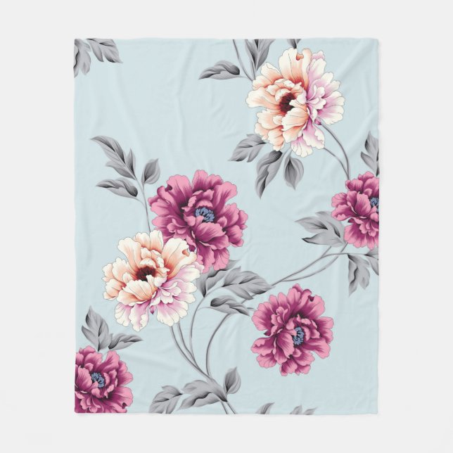 violette und gelbe Blumen mit Blätter auf b Fleecedecke (Vorderseite)