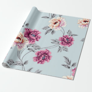violette und gelbe Blumen mit Blätter auf b Geschenkpapier