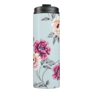 violette und gelbe Blumen mit Blätter auf b Thermosbecher