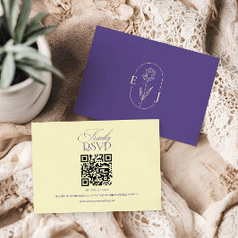 Violette und gelbe minimalistische Hochzeits-QR-Co RSVP Karte