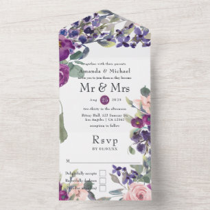 Violette und Pflaumenfarbene Hochzeit All In One Einladung