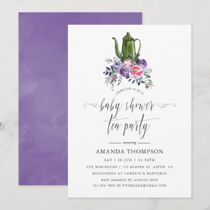 Violette und rosa florale Babyparty-Teeparty Einladung