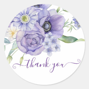 Violette Wasserfarbe Blumen danke  Runder Aufkleber