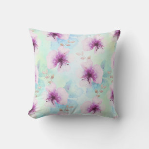 Violette Wasserfarben Blumen Kissen