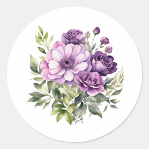 Violette Wasserfarben Blumen Runder Aufkleber
