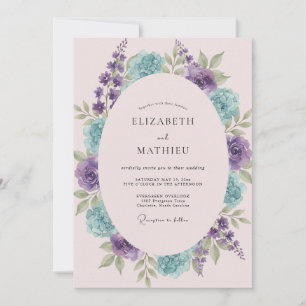 Violette Wasserlilien-Kranz-Hochzeit Einladung