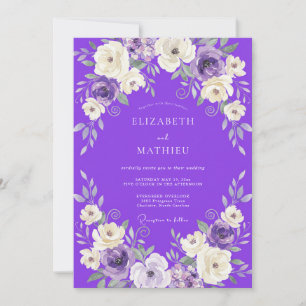Violette weiße Ranunculus-Eukalyptus-Hochzeit Einladung