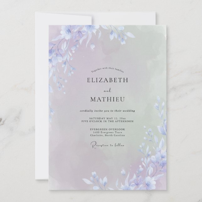 Violette Wildblumen-Hochzeit Einladung (Vorderseite)