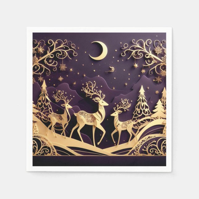 Violette Winterlaune – Mondbeschienene Weihnachtsh Serviette (Vorderseite)