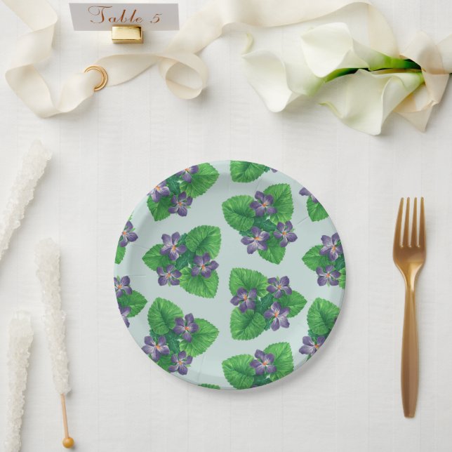 Violetten auf blauem Meerglas Pappteller (Hochzeit)