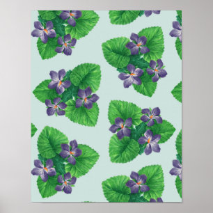 Violetten auf blauem Meerglas Poster