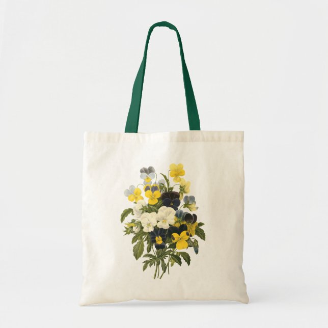 Violetten und Pansy Blume Botanische Kunst Tragetasche (Vorne)