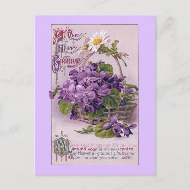 Violetten Vintager Geburtstag Postkarte (Vorderseite)