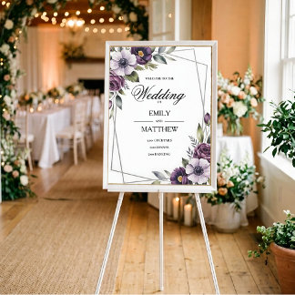 Violetter Blumenrahmen-Hochzeitsposter Poster