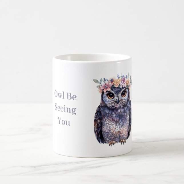 Violetter Eulen-Blumenkranz Kaffeetasse (Mittel)