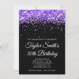 Violetter Glitter Schwarz 30. Geburtstag Einladung